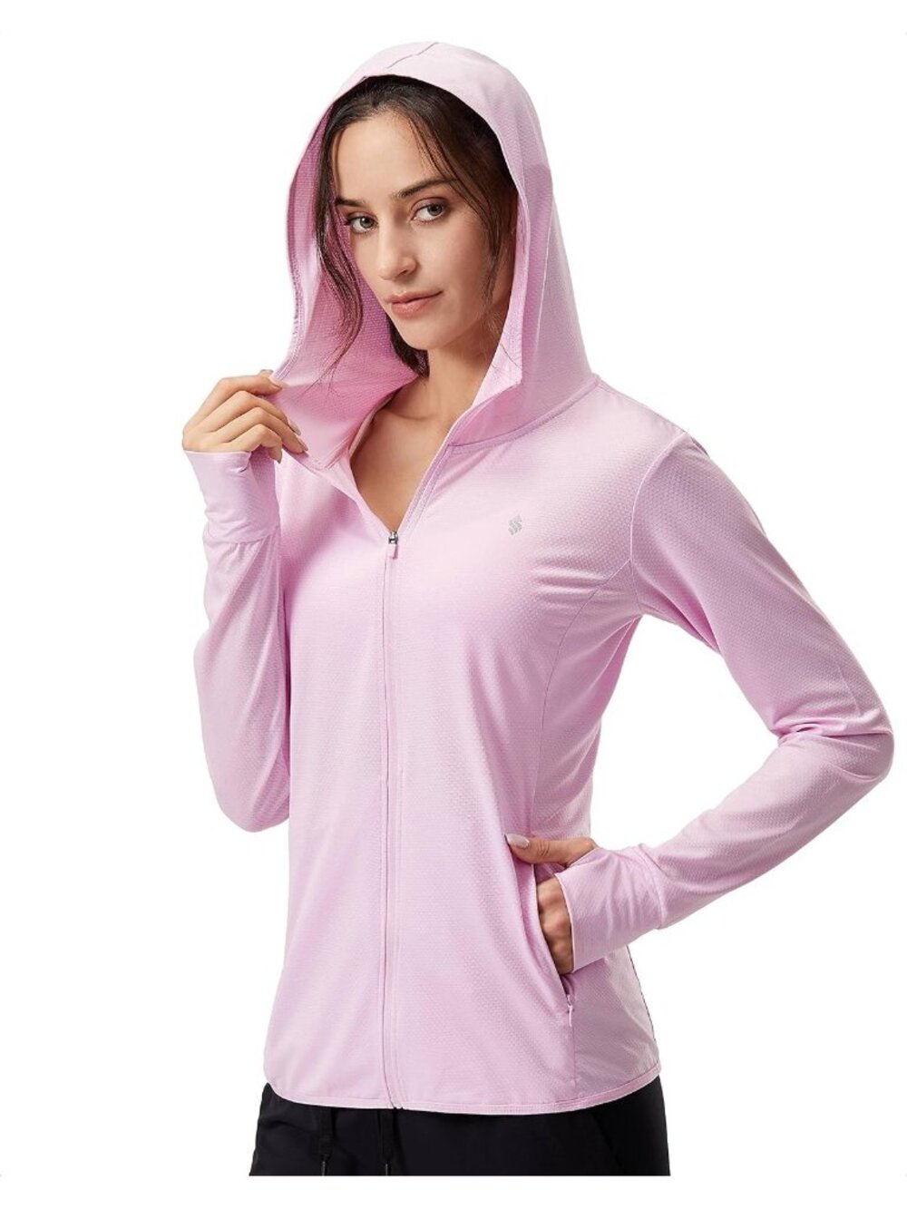 Women K-pink Hoodie Thumbhole Long Sleeve Pockets Inner Pockets Full ZIP Jacket